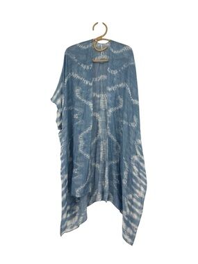 NY Modena Blue Tie Dye Kimono Duster Boho Lightweight Open Front Cover Up OSFM